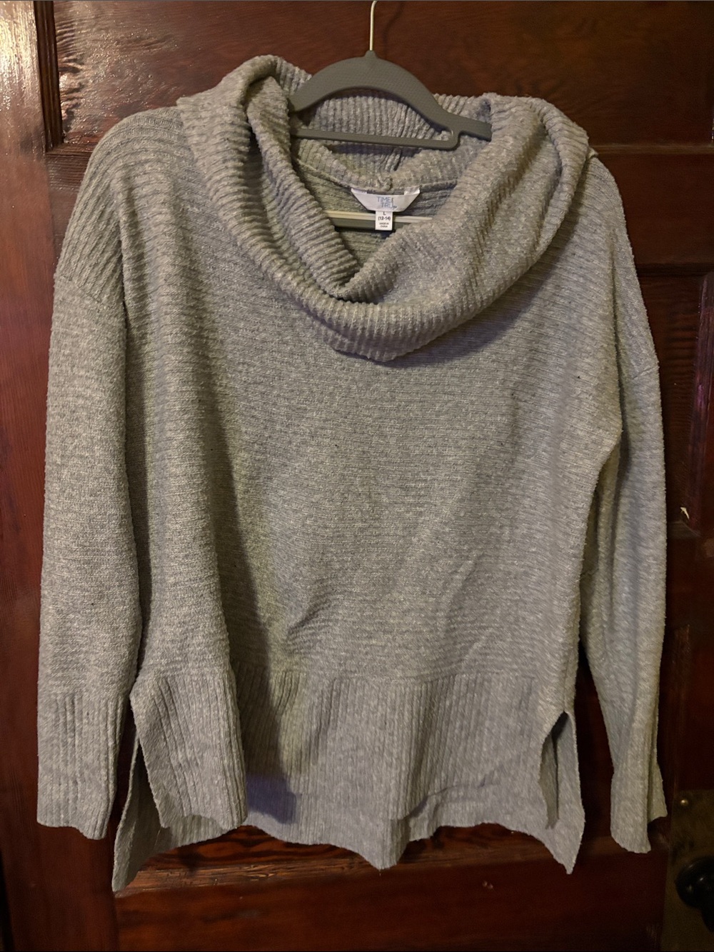 Time and Tru Light Gray Cowl Neck Sweater